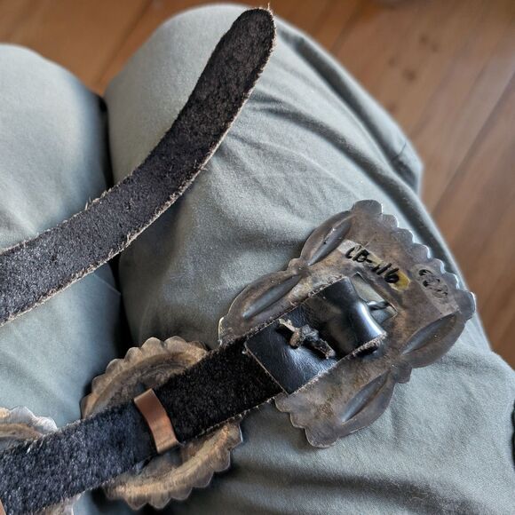 Antique Coin Ingot Silver Concho Belt Second Phase Navajo Handmade Leather - Picture 8 of 10